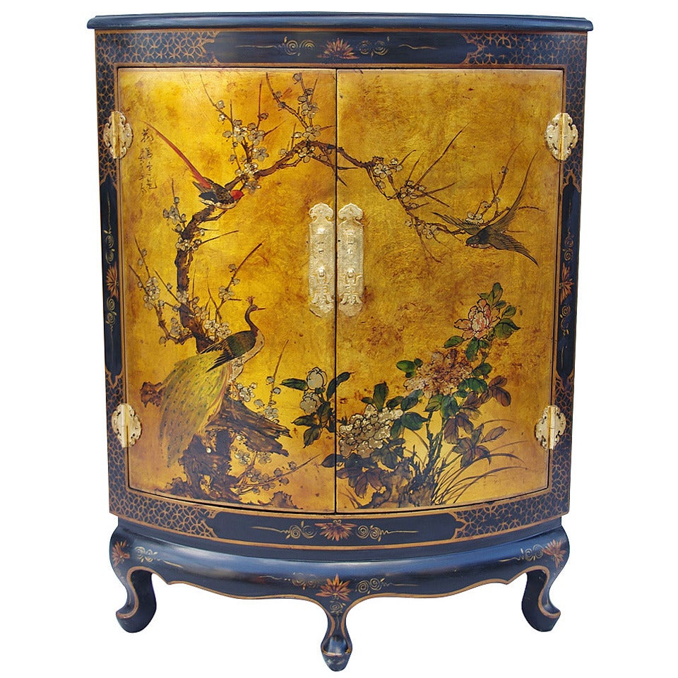 Louis XV Style Corner Cupboard with Chinese Style Lacquered Decor from 1970