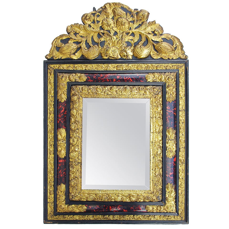 Napoleon III Style Tortoise Shell Mirror with Pediment, 19th century