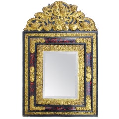 Antique Napoleon III Style Tortoise Shell Mirror with Pediment, 19th century