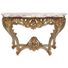Louis XV Style Console in Sculpted, Openwork and Lacquered Wood, circa 1900