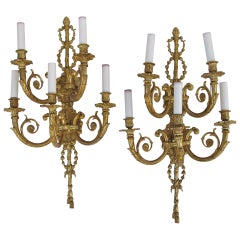 Pair of Louis XVI style gilt bronze sconces, 1900 period