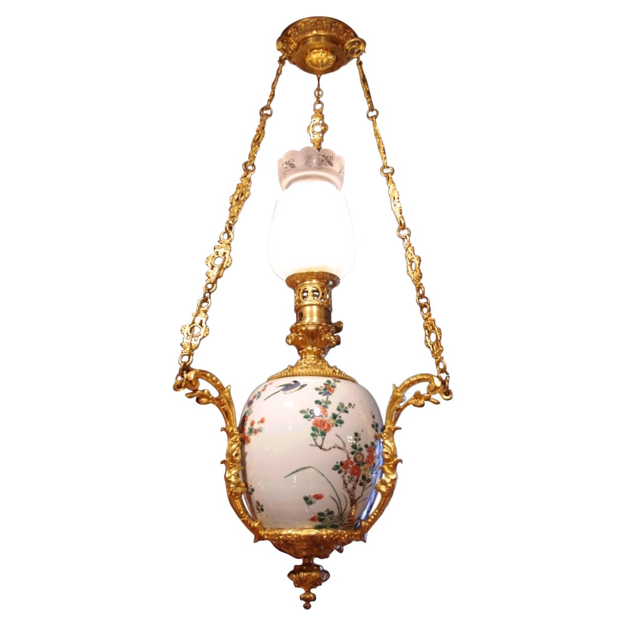  Canton porcelain chandelier, gilt bronze mount, circa 1880