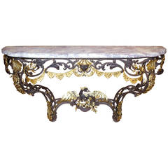 Very Large and Rare Louis XV Wrought Iron Console, circa 1860