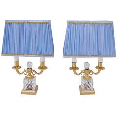 Pair of Pruning Crystal Charles X Style Lamps in Gilt Bronze, circa 1900