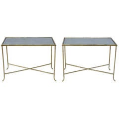 Vintage Pair of Baguès Side Tables in Gilt Brass Bambou Imitation from 1960