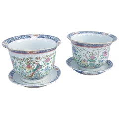Pair of Chinese Green Family Porcelain Planters, 1910s-1920s