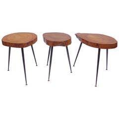 Set of Three Wood Log Tables from the 1950s