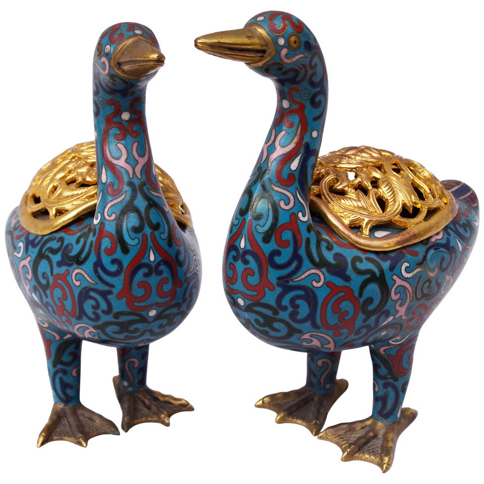 Pair of enamel cloisonne incense burner