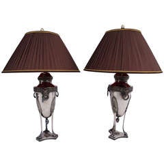 19th c Unusual pair of silvered lamps 19th c Unusual pair of silvered lamps