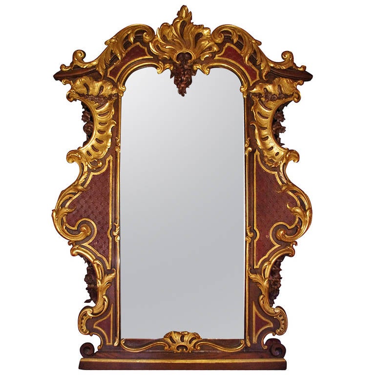 Large Rococo Style Mirror in Gilt and Painted Oakwood, circa 1900 For Sale at 1stdibs