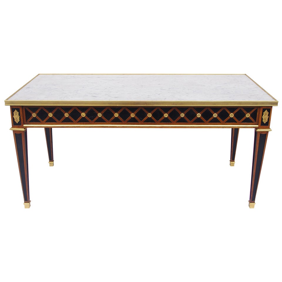 Directoire Style Rectangular Coffee Table with White Marble Top, circa 1930