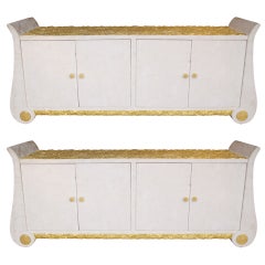 Retro Pair of white and gilt sideboards, italian style, circa 1980