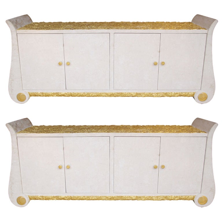 Pair Of White And Gilt Sideboards Italian Style Circa 1980 For