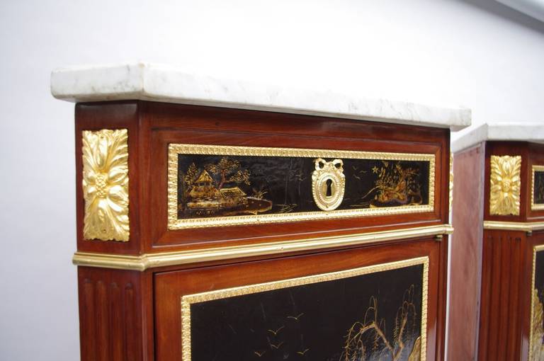 1900. Pair of lacquered Louis XVI style corner cupboards in mahogany 3