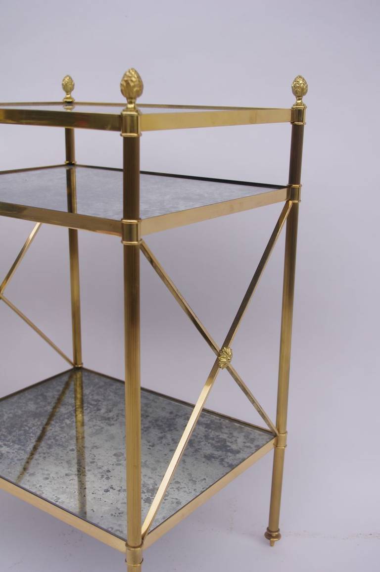 Pair of Maison Jansen Side Tables in Gilt Brass and Oxidized Tops, 1970 1