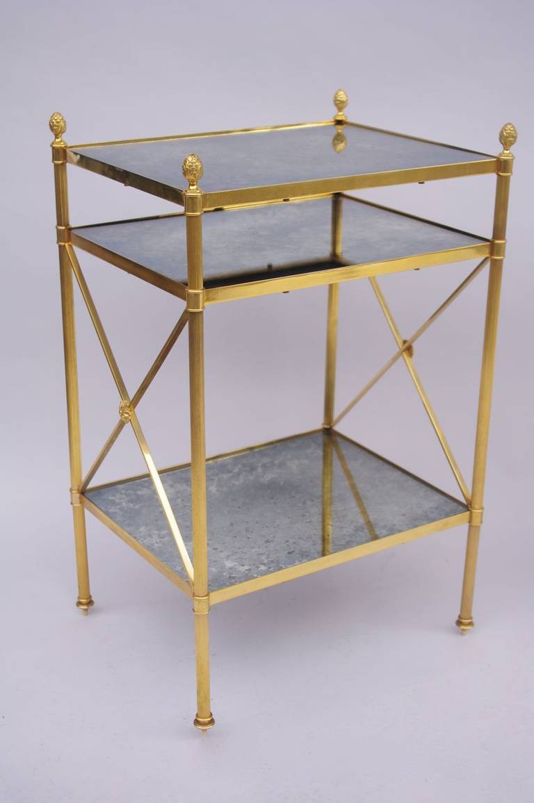 Pair of Maison Jansen Side Tables in Gilt Brass and Oxidized Tops, 1970 3