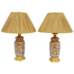 Pair of big Satsuma fine faience lamps circa 1880