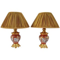 19th c. pair of kutani porcelain lamps