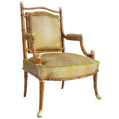 19th c. unusual armchair in bamboo with shagreen imitation fabric 19th c. unusual armchair in bamboo with shagreen imitation fabric