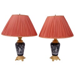 Delightful Pair of Lamps in Blue Porcelain