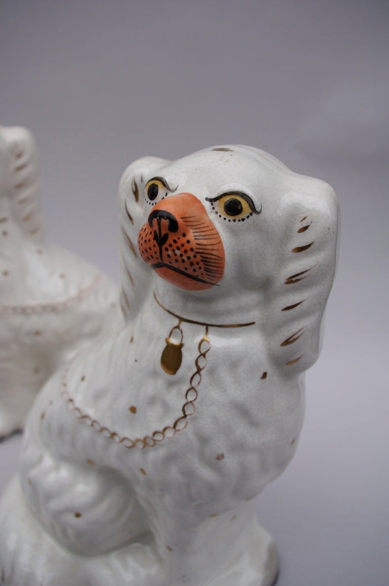 British Delightful Pair of 19th Century Staffordshire Pottery Dogs