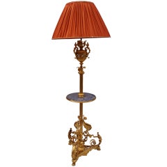 Antique Renaissance gilded bronze floor lamp with pedestal table