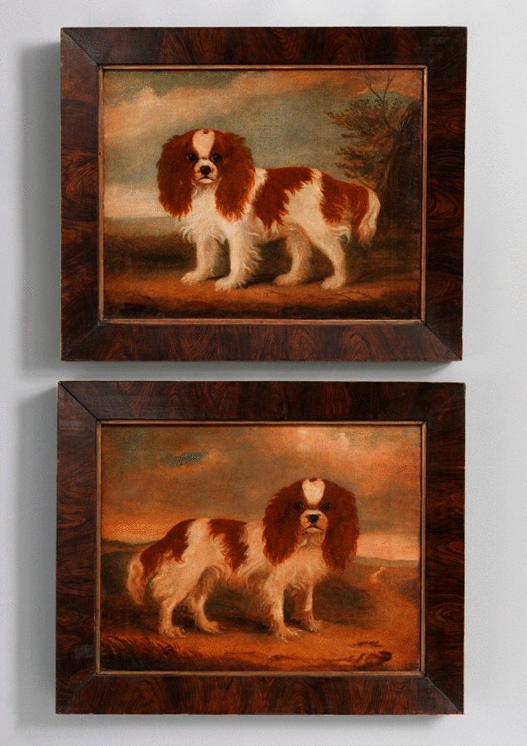Pair of English Naive School Dog Portraits