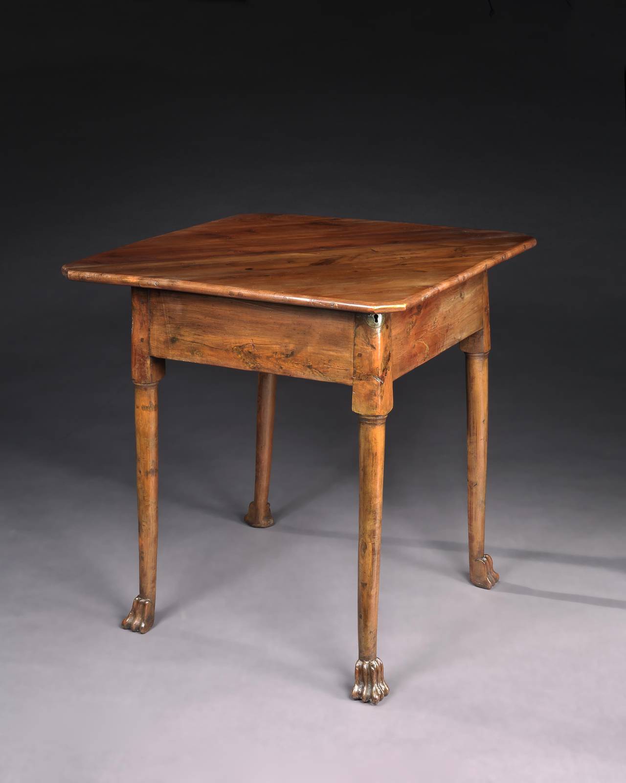 Rare Small “Triangular” Folding Gate Leg Table
With Exceptional Carved Paw Feet
Solid Honey Coloured Yew Wood
Probably Irish, c.1750