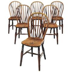 Set of Six Georgian Bow Backed Windsor Chairs