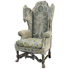 Antique 19th Century Carolean Style Scroll Wing Armchair