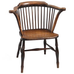 Antique Rare Horseshoe Form Lowback Windsor Armchair