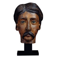 Antique Folk Art Portrait Carving Of a Man with a Moustache