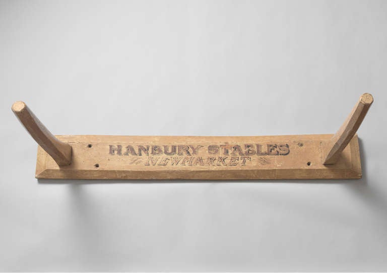 From The Hanbury Stables, Newmarket, Suffolk, England
Carved wood with original painted surface
inscribed 'Hanbury Stables, Newmarket,'
English, 1880.
Measures: 41.5