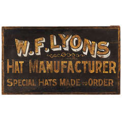 W F LYONS, Hat Makers Trade Sign