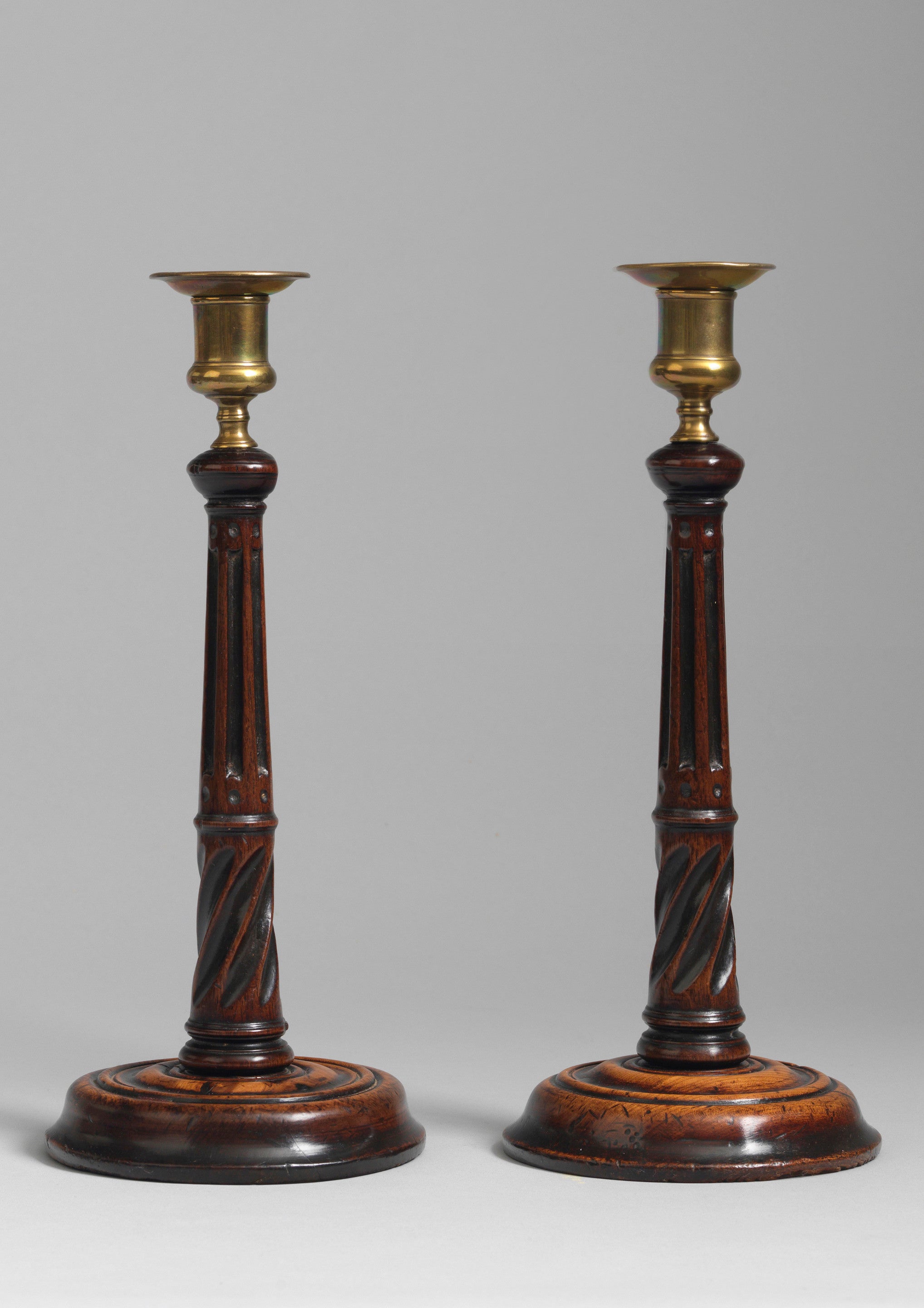 Fine Pair Of Georgian Fluted And Spiral Turned Table Candlesticks