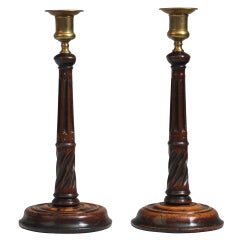 Antique Fine Pair Of Georgian Fluted And Spiral Turned Table Candlesticks