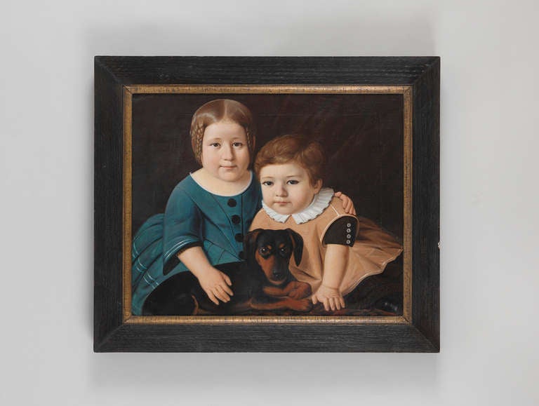 Depicting Two Small Children with their Pet Dachshund
Oils on Canvas