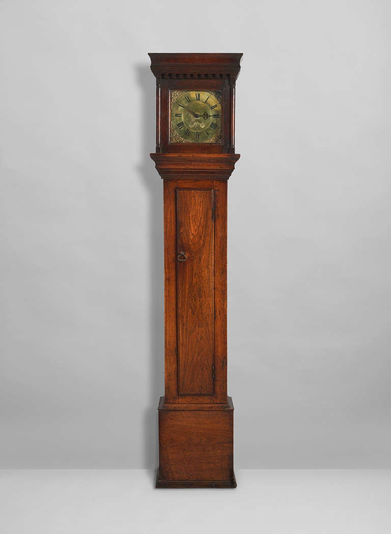 By John Gilkes of Shipston (1707-1789/90).
In original honey coloured elm case. 
English, Oxfordshire, circa 1770.
Measures: 79 ½” high x 17” wide x 10 ½” deep.

Provenance: The Robinson Collection, Sussex, England.

Related literature: Tim