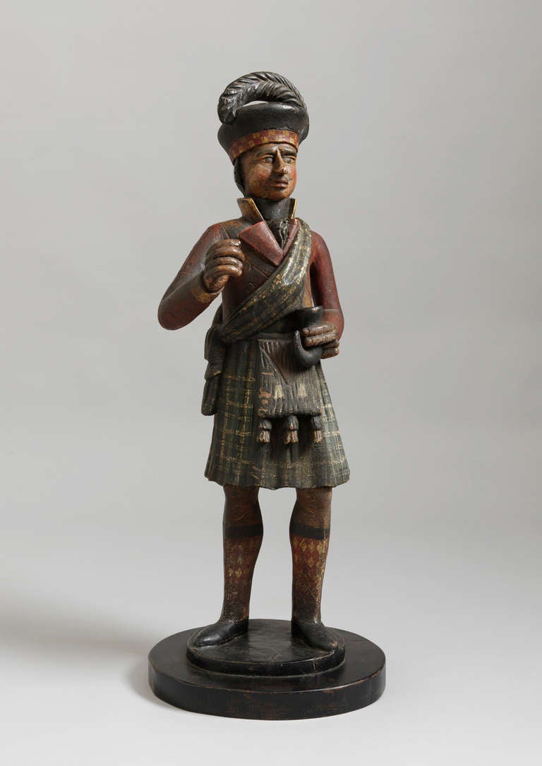 Carved Tobacconist's Sign in the Form of a Highlander with a Mull and a Pinch of Snuff