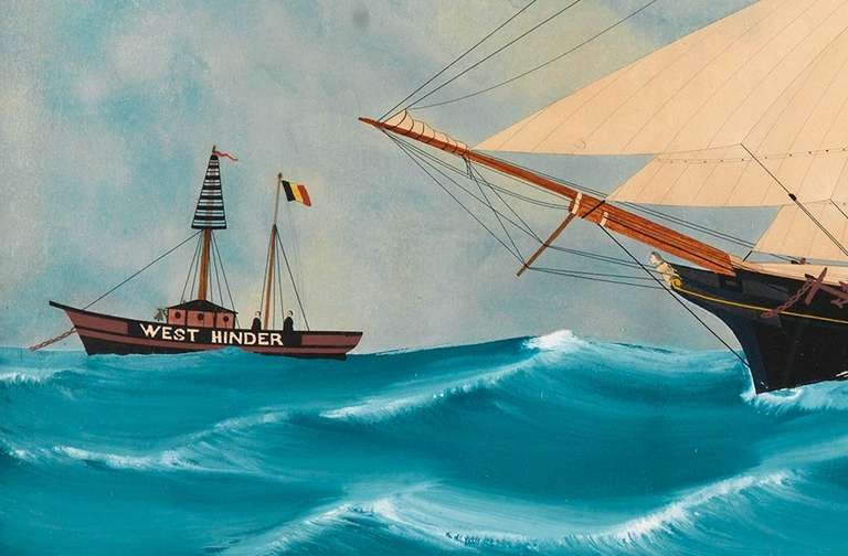 Belgian Two Sailing Boats by West Hinder Lightship