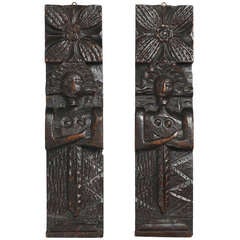 Pair of Primitive Figure Carved Terms or 'Caryatids'
