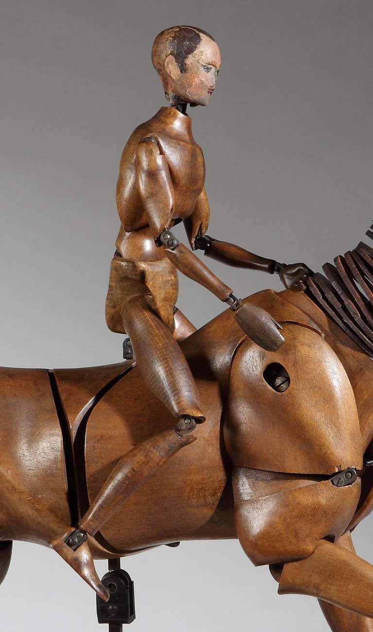 French Exceptional Articulated Horse and Rider Artist's Figure For Sale