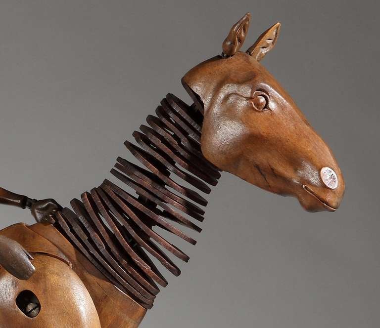 Carved Exceptional Articulated Horse and Rider Artist's Figure For Sale