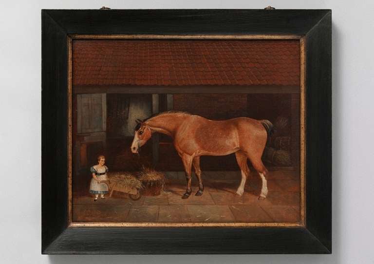 of a Child with Wheelbarrow Feeding a Horse
Oils on Canvas
English, Signed ‘A. S. Boult.’ And Dated ‘1833’                      
23¼” wide x 19” high (framed)
