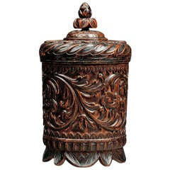Antique Finely Carved Lidded Spice Jar
