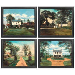 A Rare Group of Four English Naive School House Paintings