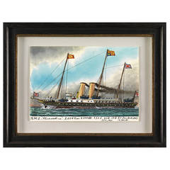 Set of Four British Naïve Ship Pierhead Paintings