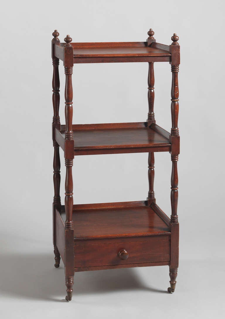 With Drawer Beneath the Bottom Shelf
Pine with Original Grain Painted Surface
English, c.1850
42” high x 18 ½” wide x 16 ¼” deep

