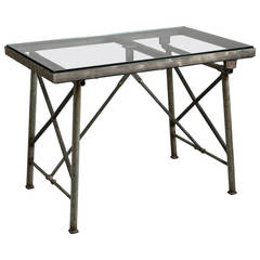 Industrial Work Table with Glass Top