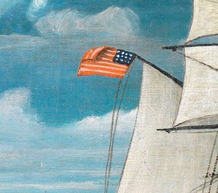Three Masted Steam Ship In Full Sail, Flying The Stars and Stripes